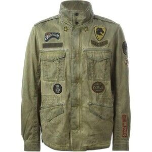Diesel Jacket Mens M Green Military Field Utility Cotton Pockets Coat Badges